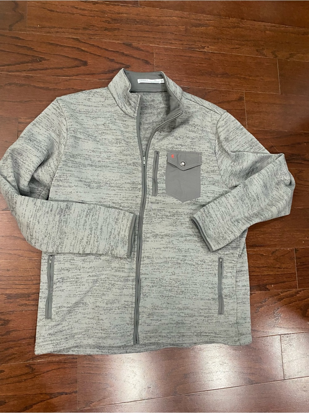 Criquet Jacket Men’s Gray Fleece Full Zip Chest Pocket Outdoor Bomber XL